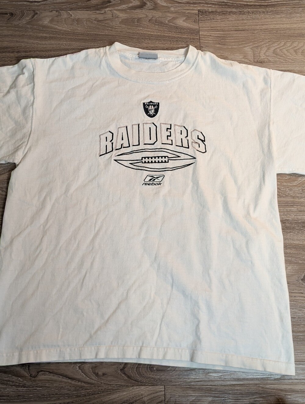 Vintage Reebok White Raiders Embroidered Short-Sleeve Tee XL